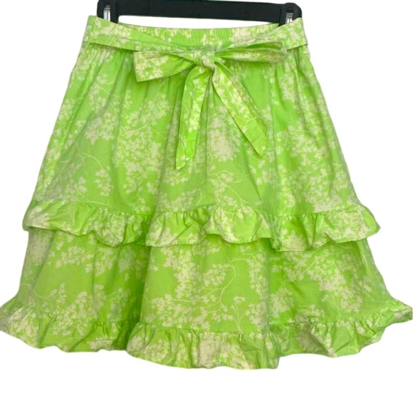 Peter Som for Anthropology Knee Length Bright Green Print Ruffle Mini Skirt - Picture 1 of 7